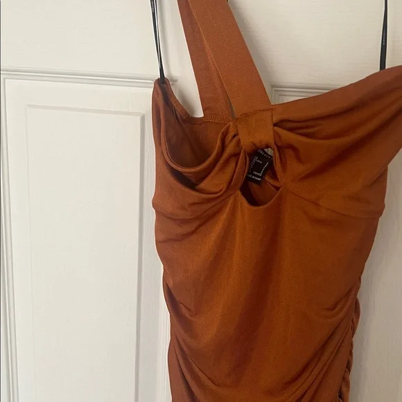 Rust One-Shoulder Ruched Dress - Picture 2 of 7